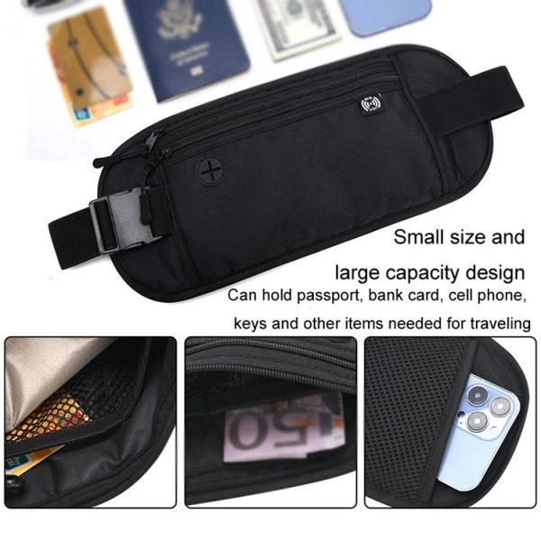 Sports Running Waist Pack Outdoor Fitness Large Capacity RFID Blocking Wallet Waterproof Phone Waist Bag (Black) - Image 6