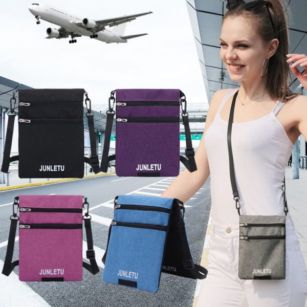 JUNLETU Crossbody Bag Waterproof Cell Phone Bag Travel Documents Passport Card Neck Pouch (Dark Blue) - Image 2