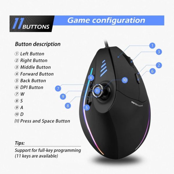ZELOTES C18 11-Keys RGB Vertical Grip Ergonomic Joystick Programming Gaming Wired Mouse (Black) - Image 10