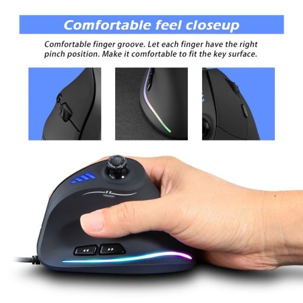 ZELOTES C18 11-Keys RGB Vertical Grip Ergonomic Joystick Programming Gaming Wired Mouse (Black) - Image 11