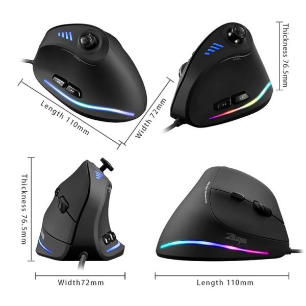 ZELOTES C18 11-Keys RGB Vertical Grip Ergonomic Joystick Programming Gaming Wired Mouse (Black) - Image 3