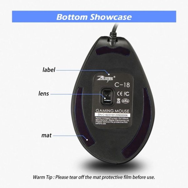 ZELOTES C18 11-Keys RGB Vertical Grip Ergonomic Joystick Programming Gaming Wired Mouse (Black) - Image 9