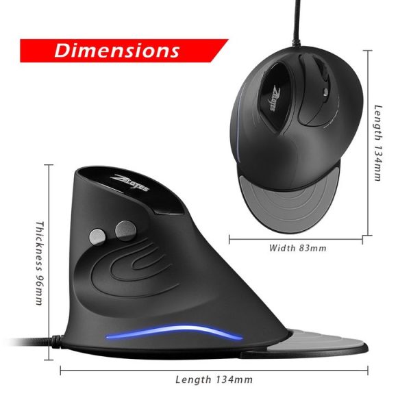 ZELOTES T30 6-keys Vertical Grip Detachable Ergonomic Wired Mouse (7-color Breathing Light) - Image 4