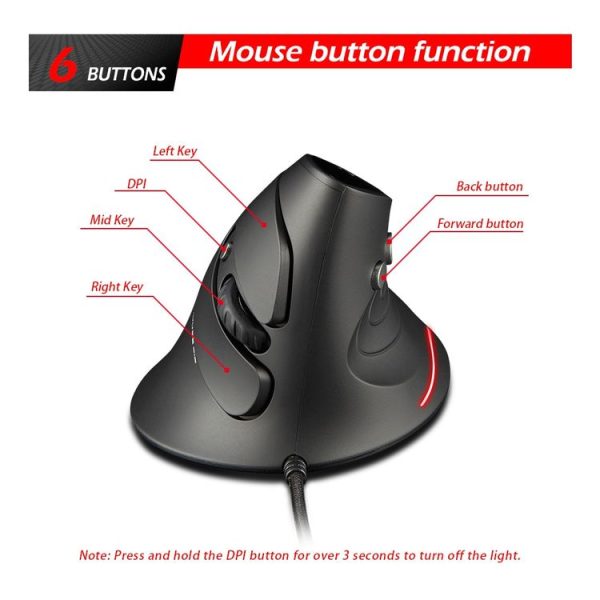 ZELOTES T30 6-keys Vertical Grip Detachable Ergonomic Wired Mouse (7-color Breathing Light) - Image 5