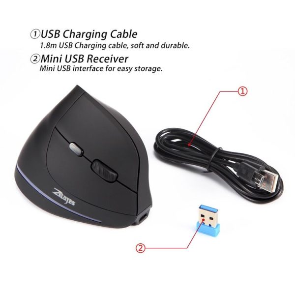 ZELOTES F35 6-buttons Vertical Grip Ergonomic Rechargeable Wireless Mouse (Blue Light) - Image 12