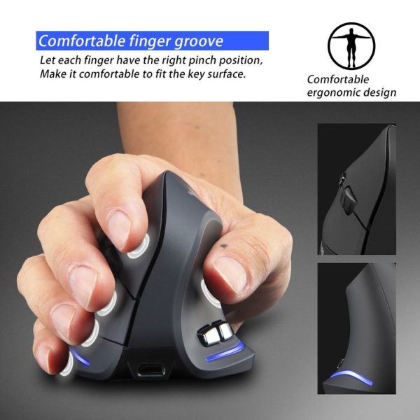 ZELOTES F35 6-buttons Vertical Grip Ergonomic Rechargeable Wireless Mouse (Blue Light) - Image 14