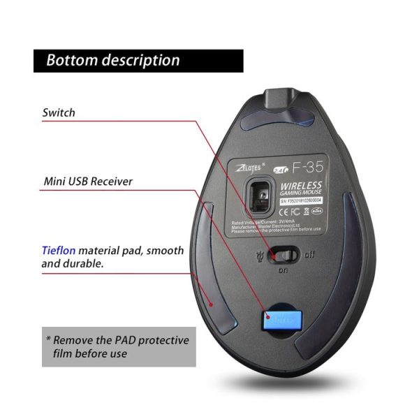 ZELOTES F35 6-buttons Vertical Grip Ergonomic Rechargeable Wireless Mouse (Blue Light) - Image 15