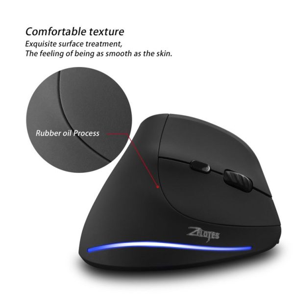 ZELOTES F35 6-buttons Vertical Grip Ergonomic Rechargeable Wireless Mouse (Blue Light) - Image 8