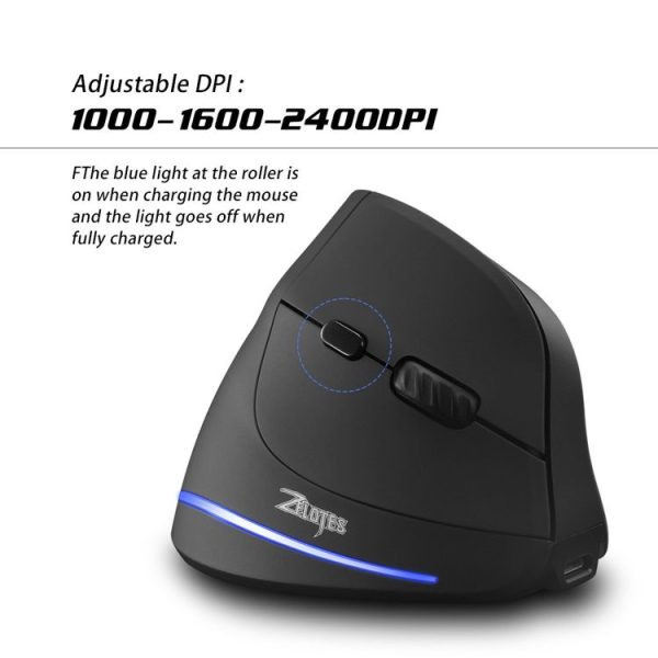 ZELOTES F35 6-buttons Vertical Grip Ergonomic Rechargeable Wireless Mouse (Blue Light) - Image 9