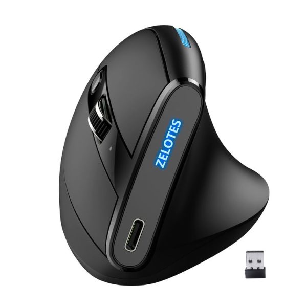 ZELOTES F36A 6-Buttons Vertical Grip Ergonomic Rechargeable Wireless Mouse (Black)