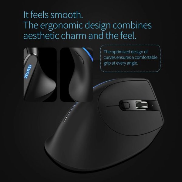 ZELOTES F36A 6-Buttons Vertical Grip Ergonomic Rechargeable Wireless Mouse (Black) - Image 12