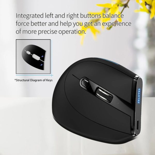 ZELOTES F36A 6-Buttons Vertical Grip Ergonomic Rechargeable Wireless Mouse (Black) - Image 5