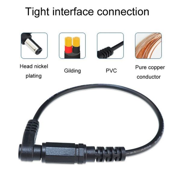 0.2m 2pcs DC 5.5 x 2.1mm Straight To Bend Adapter Cable Male To Female Power Cord Extension Cord - Image 5