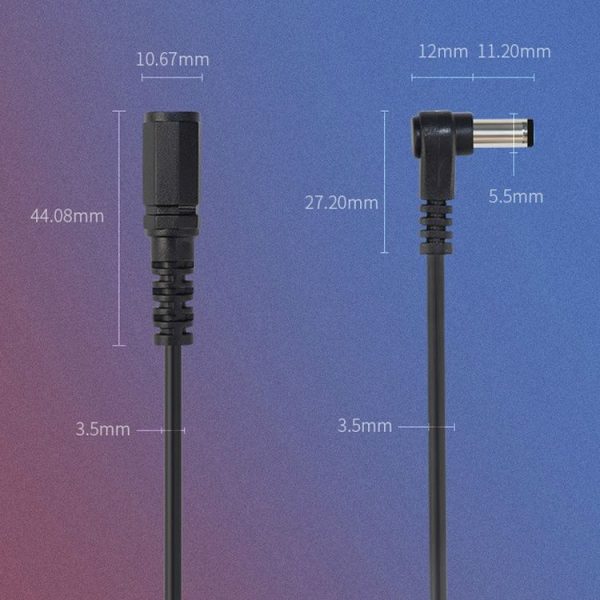 0.2m 2pcs DC 5.5 x 2.1mm Straight To Bend Adapter Cable Male To Female Power Cord Extension Cord - Image 6