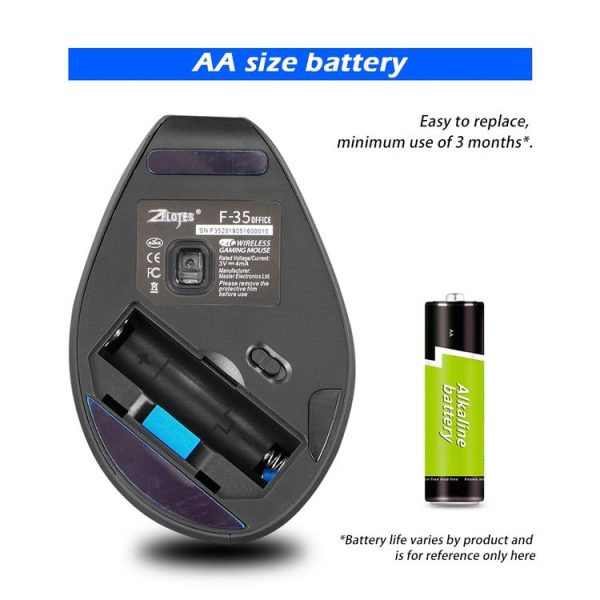 ZELOTES F-35A 6-Buttons Vertical Grip Ergonomic Rechargeable Wireless Mouse (Wireless Version) - Image 13