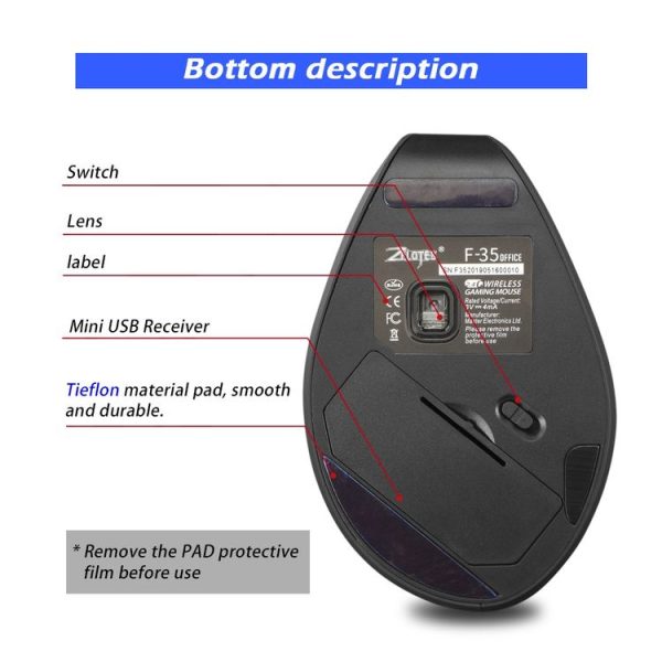 ZELOTES F-35A 6-Buttons Vertical Grip Ergonomic Rechargeable Wireless Mouse (Wireless Version) - Image 14