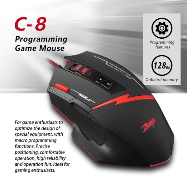 ZELOTES C8 8-buttons Ergonomic Game Programming Custom Wired Mouse (Black) - Image 4