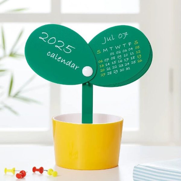 2025 Year Desktop Calendar Cute DIY Desktop Ornament Simple Pen Holder Calendar (Yellow) - Image 4