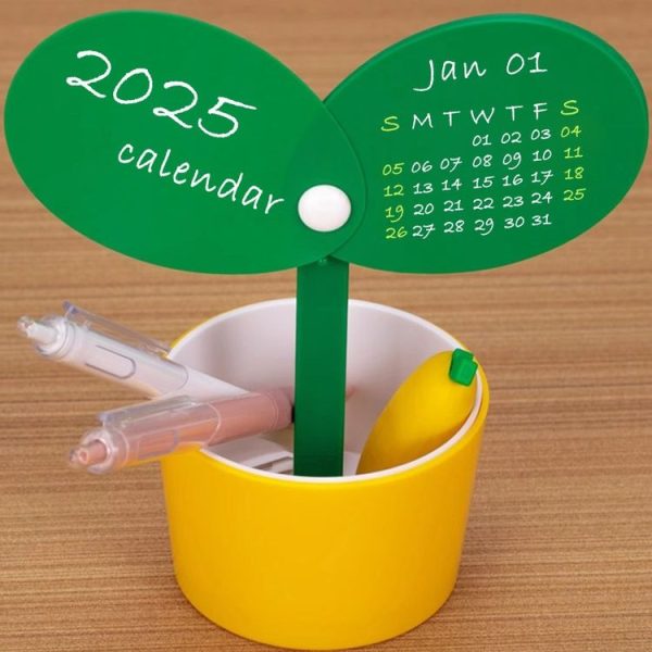 2025 Year Desktop Calendar Cute DIY Desktop Ornament Simple Pen Holder Calendar (Yellow) - Image 5