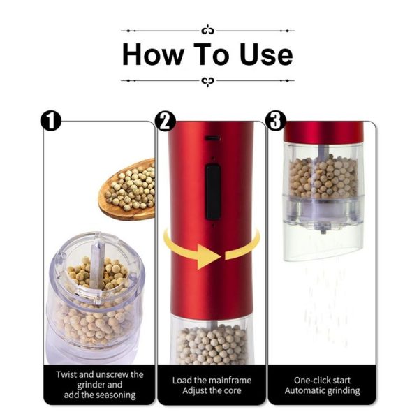 Multifunctional Kitchen Seasoning Electric Grinder Adjustable Coarse and Fine Pepper Grinder (White) - Image 10