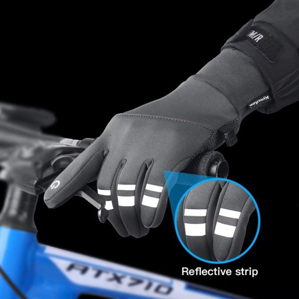 Kyncilor Velvet Warm Cycling Gloves Reflective Touch Screen Ski Water-repellent Elastic Gloves, Size: S (Black) - Image 2