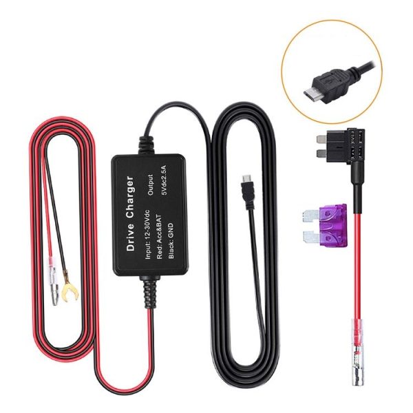 12V to 5V Universal Car Driving Recorder Power Supply Voltage Reduction Line (Micro)