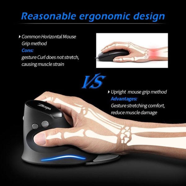 ZELOTES F17 6-buttons Vertical Grip Ergonomic Wireless Mouse (Black) - Image 11