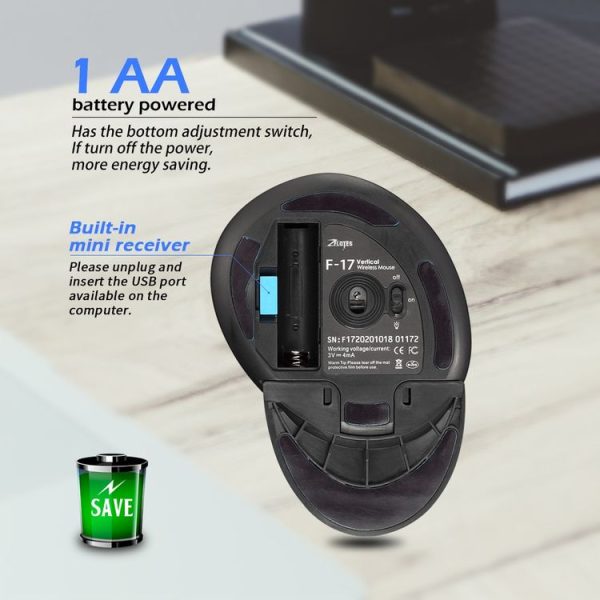 ZELOTES F17 6-buttons Vertical Grip Ergonomic Wireless Mouse (Black) - Image 8