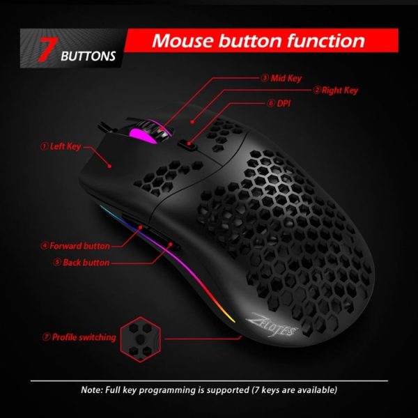ZELOTES C7 7-buttons RGB Lighting Hollow Computer Office Wired Mouse (Black) - Image 8