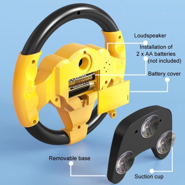 Children Car Copilot Steering Wheel Toy Simulation 360 Rotating Steering Wheel Racing Car Driving Vocal Toy (Yellow) - Image 10
