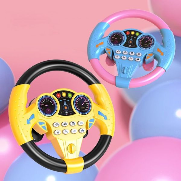 Children Car Copilot Steering Wheel Toy Simulation 360 Rotating Steering Wheel Racing Car Driving Vocal Toy (Yellow) - Image 2
