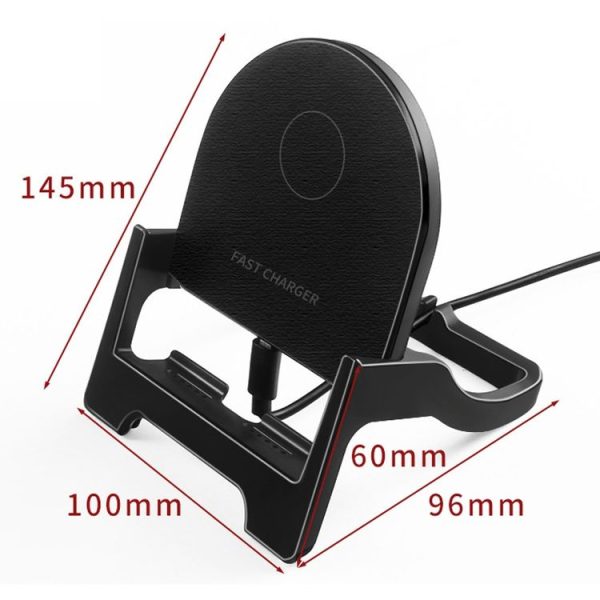 15W Desktop Vertical Cell Phone Wireless Charging Stand (Black) - Image 3