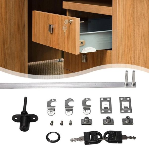 Home Office Desk Drawer Triple Connect File Cabinet Lock, Style: Front Black - Image 2