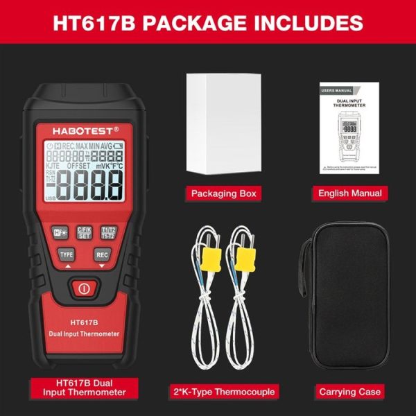 HABOTEST HT617B Digital Dual Channel Thermocouple Thermometer (Black Red) - Image 10