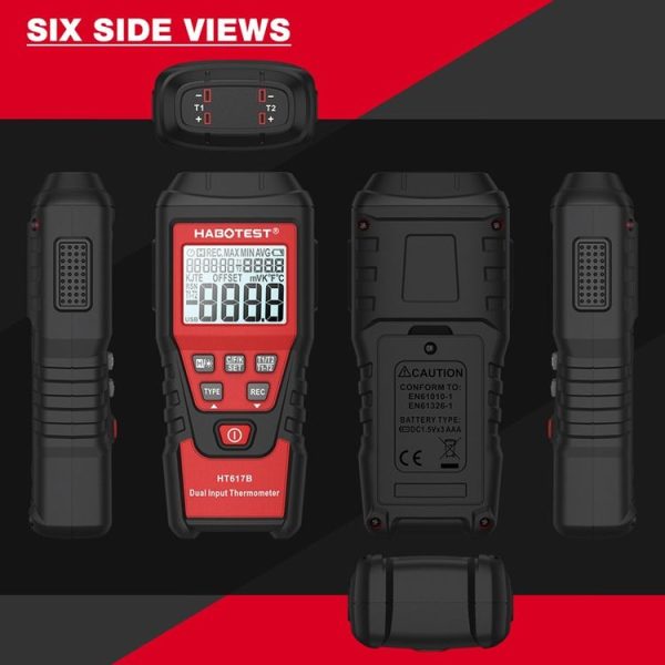 HABOTEST HT617B Digital Dual Channel Thermocouple Thermometer (Black Red) - Image 3
