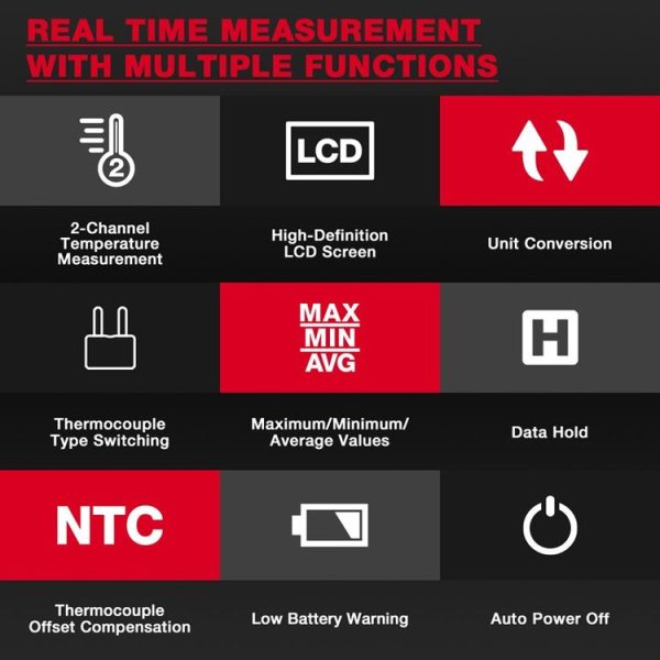 HABOTEST HT617B Digital Dual Channel Thermocouple Thermometer (Black Red) - Image 4