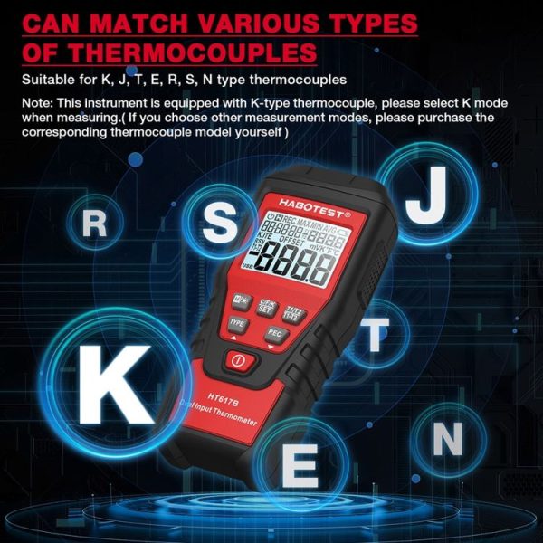 HABOTEST HT617B Digital Dual Channel Thermocouple Thermometer (Black Red) - Image 7