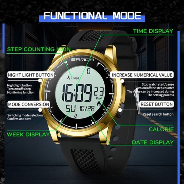 SANDA Student Sports Watch Calorie Counting Electronic Watch Sleep Monitoring Smart Watch (Black) - Image 6