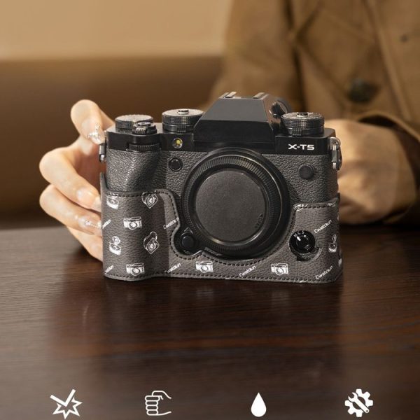 FUJIFILM X-T5 Cwatcun D161 Vintage Camera Stand Camera Protective Leather Case (Black) - Image 2