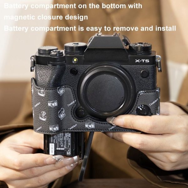 FUJIFILM X-T5 Cwatcun D161 Vintage Camera Stand Camera Protective Leather Case (Black) - Image 3