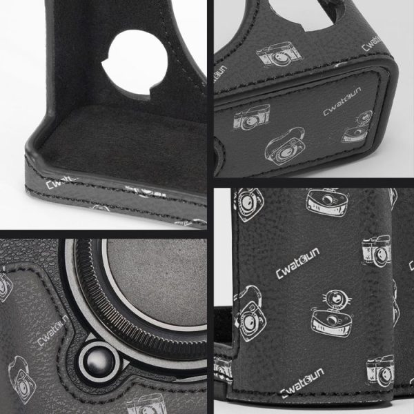 FUJIFILM X-T5 Cwatcun D161 Vintage Camera Stand Camera Protective Leather Case (Black) - Image 8