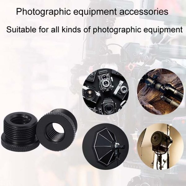 2pcs Metal 3 / 8 Female To 5 / 8-27 Male Adapter Screws Microphone Stands Conversion Photo Accessories (Black) - Image 2