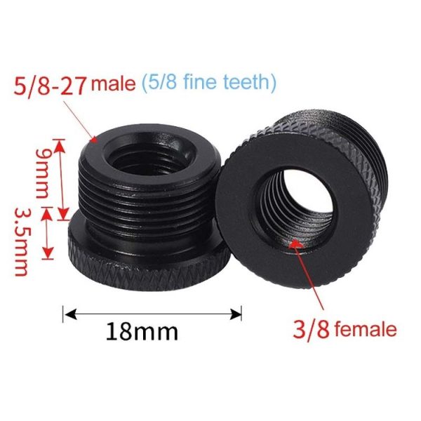 2pcs Metal 3 / 8 Female To 5 / 8-27 Male Adapter Screws Microphone Stands Conversion Photo Accessories (Black) - Image 3