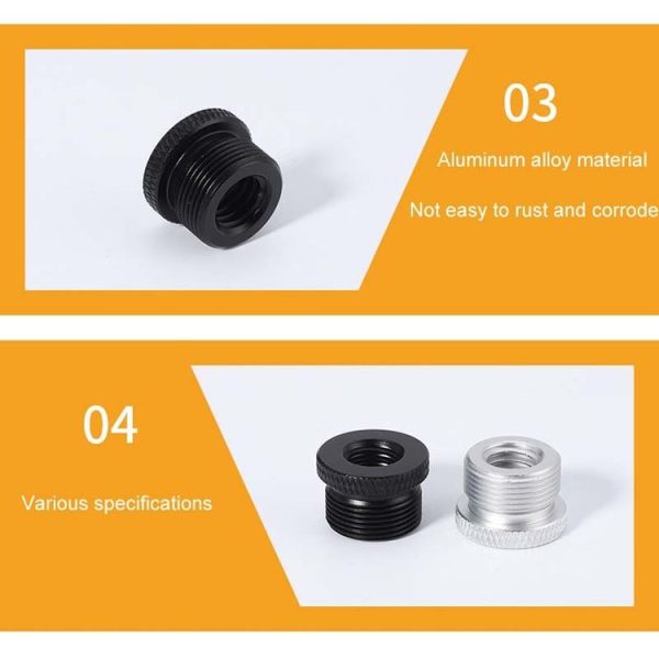 2pcs Metal 3 / 8 Female To 5 / 8-27 Male Adapter Screws Microphone Stands Conversion Photo Accessories (Black) - Image 5