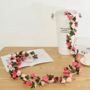 2pcs Simulated Rose Vine Plant Wedding Living Room Christmas Decoration, Color: Light Pink + Dark Pink
