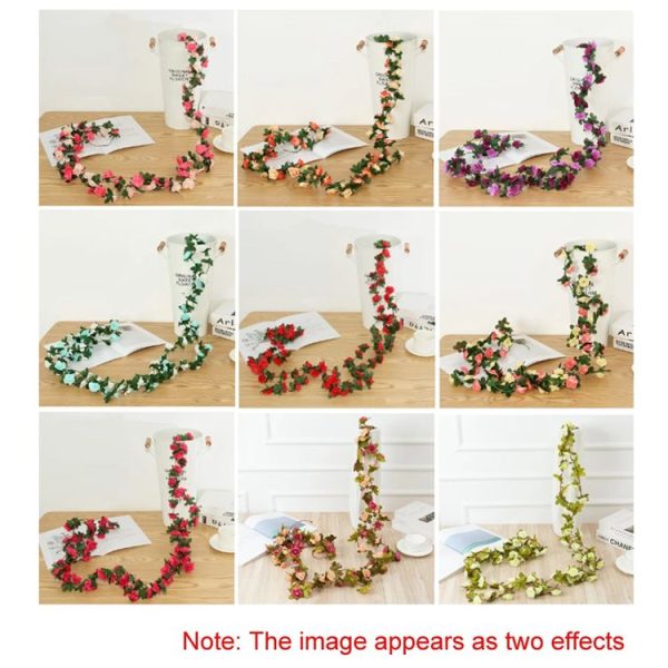 2pcs Simulated Rose Vine Plant Wedding Living Room Christmas Decoration, Color: Light Pink + Dark Pink - Image 2