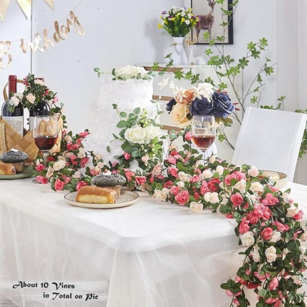 2pcs Simulated Rose Vine Plant Wedding Living Room Christmas Decoration, Color: Light Pink + Dark Pink - Image 3