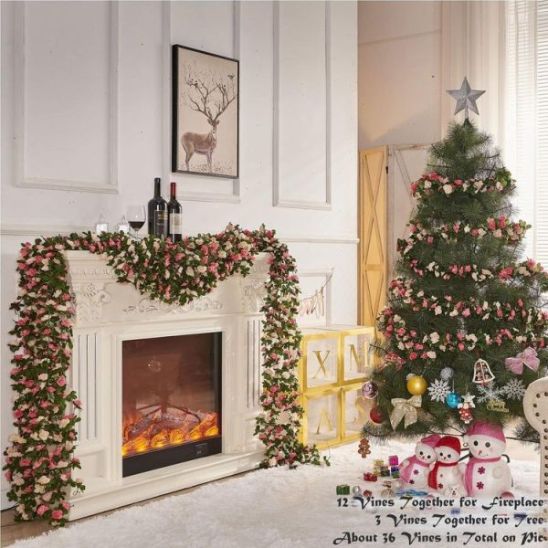 2pcs Simulated Rose Vine Plant Wedding Living Room Christmas Decoration, Color: Light Pink + Dark Pink - Image 4
