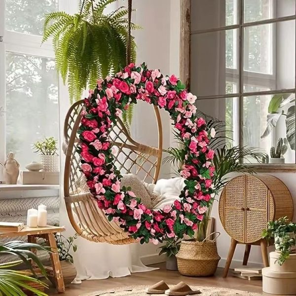 2pcs Simulated Rose Vine Plant Wedding Living Room Christmas Decoration, Color: Light Pink + Dark Pink - Image 5