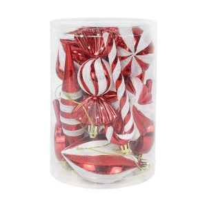 14pcs / Set Christmas Tree Ornaments Lollipops Swirls Painted Candies (Red White)